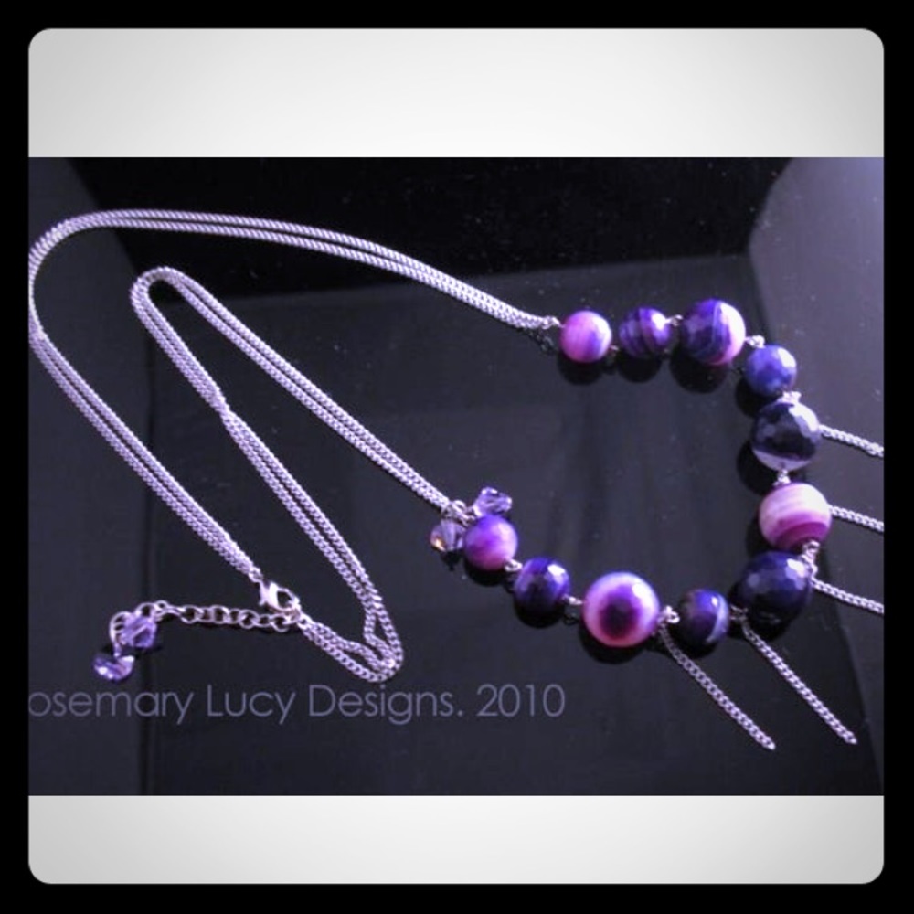 stunning stainless purple banded Brazilian agate necklace